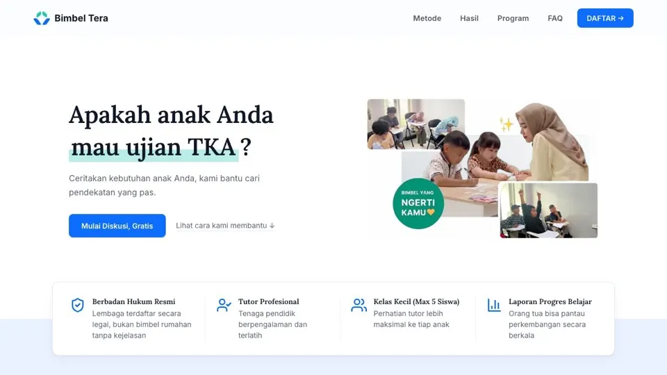 Tampilan Website Bimbingan Belajar
